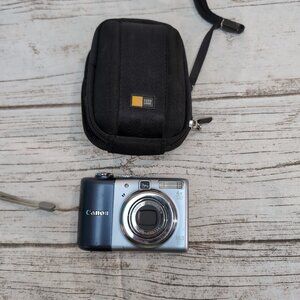 Canon PowerShot A1000 IS Digital Camera Silver/Blue 10MP Tested + Case